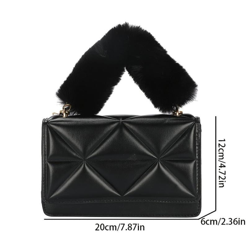 Argyle Quilted Handbag Small Faux Leather Crossbody Bag Plush Handle