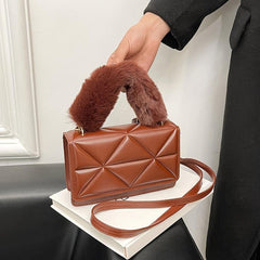 Argyle Quilted Handbag Small Faux Leather Crossbody Bag Plush Handle