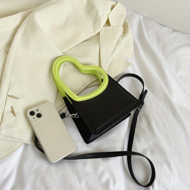 Heart Handle Crossbody Bag PU Leather Textured Purse
