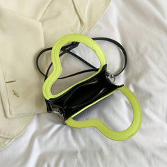 Heart Handle Crossbody Bag PU Leather Textured Purse