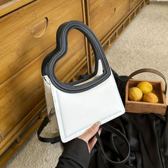 Heart Handle Crossbody Bag PU Leather Textured Purse