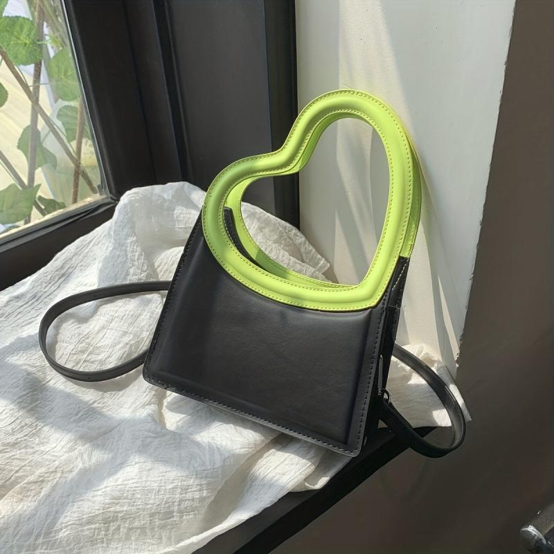 Heart Handle Crossbody Bag PU Leather Textured Purse