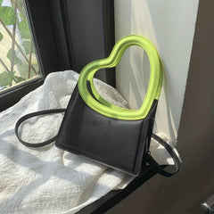 Heart Handle Crossbody Bag PU Leather Textured Purse