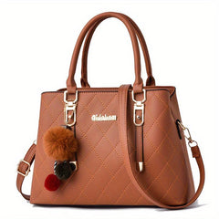 Tote Bag Quilted Detail Satchel Pom Pom Shoulder Bag
