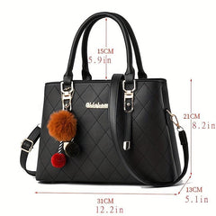 Tote Bag Quilted Detail Satchel Pom Pom Shoulder Bag