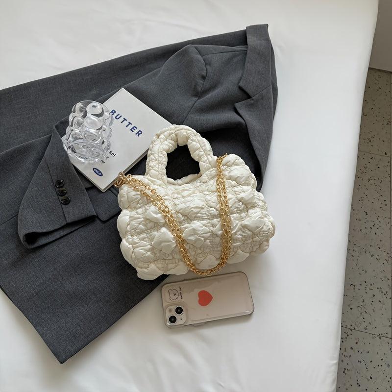 Ruched Crossbody Bag Solid Quilted Satchel Purse