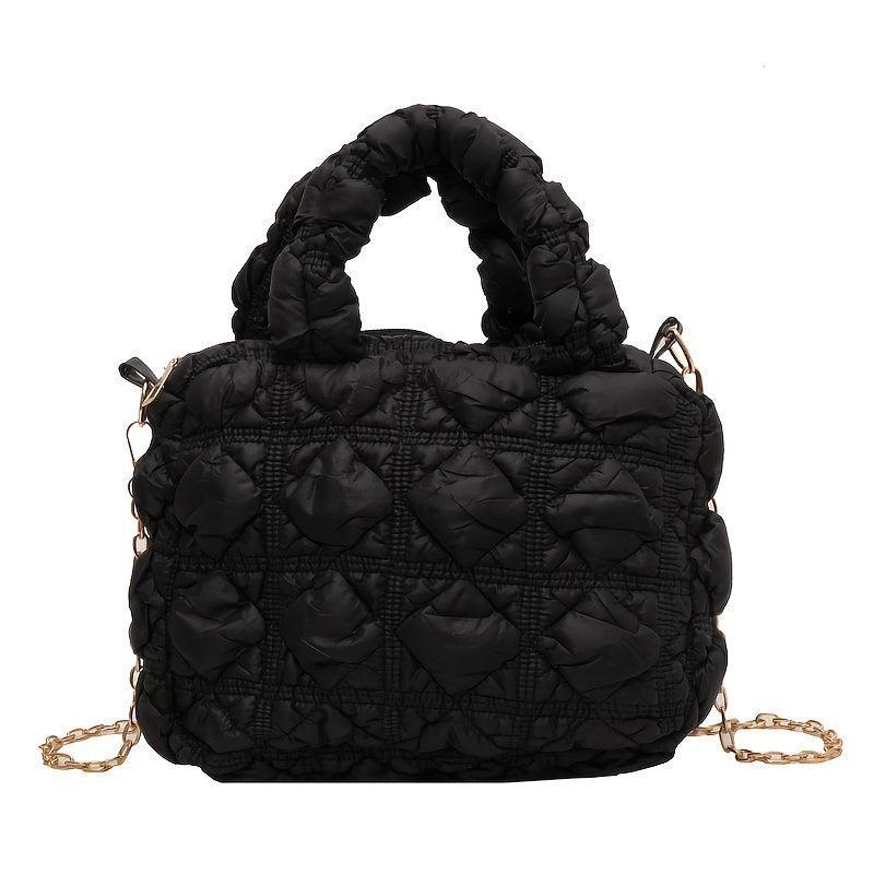 Ruched Crossbody Bag Solid Quilted Satchel Purse