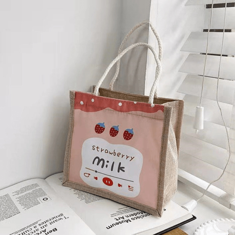 Burlap Handbag Large Capacity Shopping Bag For Women