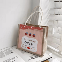 Burlap Handbag Large Capacity Shopping Bag For Women