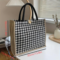 Burlap Handbag Large Capacity Shopping Bag For Women