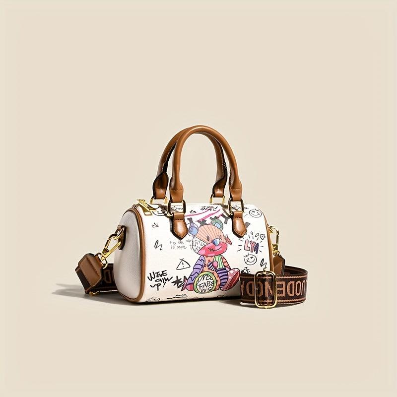 Bear Graffiti Print Crossbody Bag Vintage Purse Women