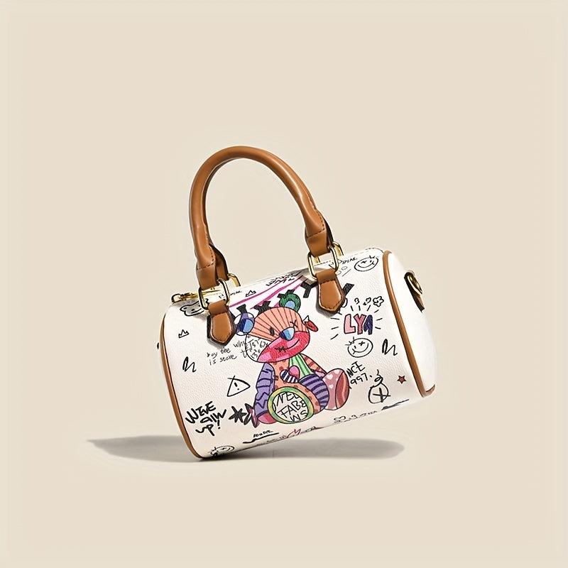 Bear Graffiti Print Crossbody Bag Vintage Purse Women