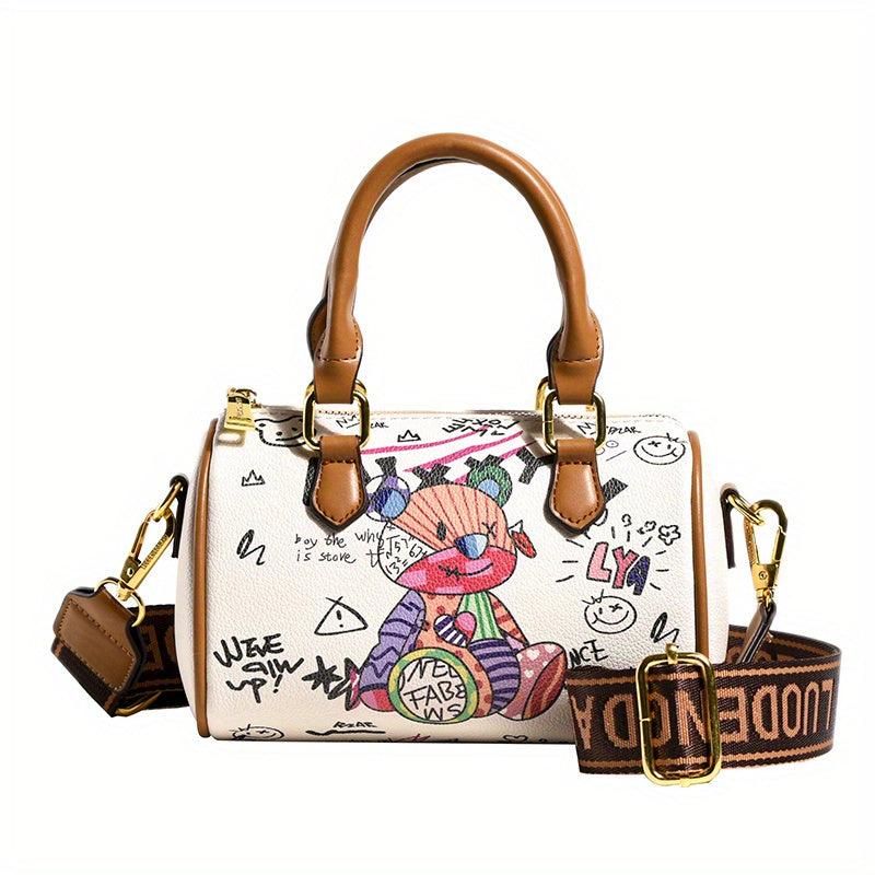 Bear Graffiti Print Crossbody Bag Vintage Purse Women