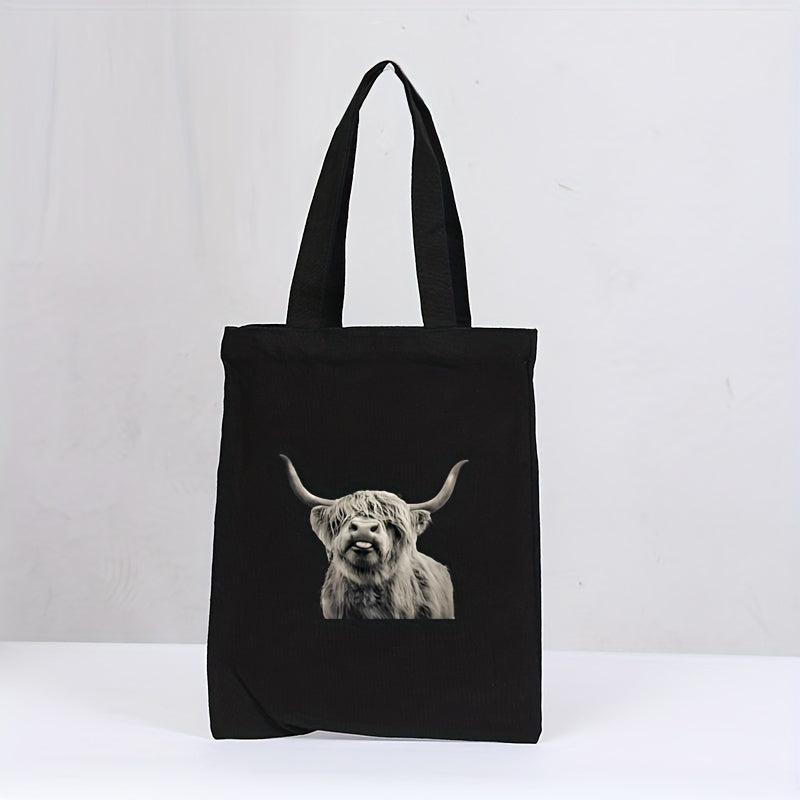 Highland Cow Canvas Tote Bag Reusable Grocery Shopping Bag
