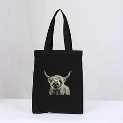 Highland Cow Canvas Tote Bag Reusable Grocery Shopping Bag