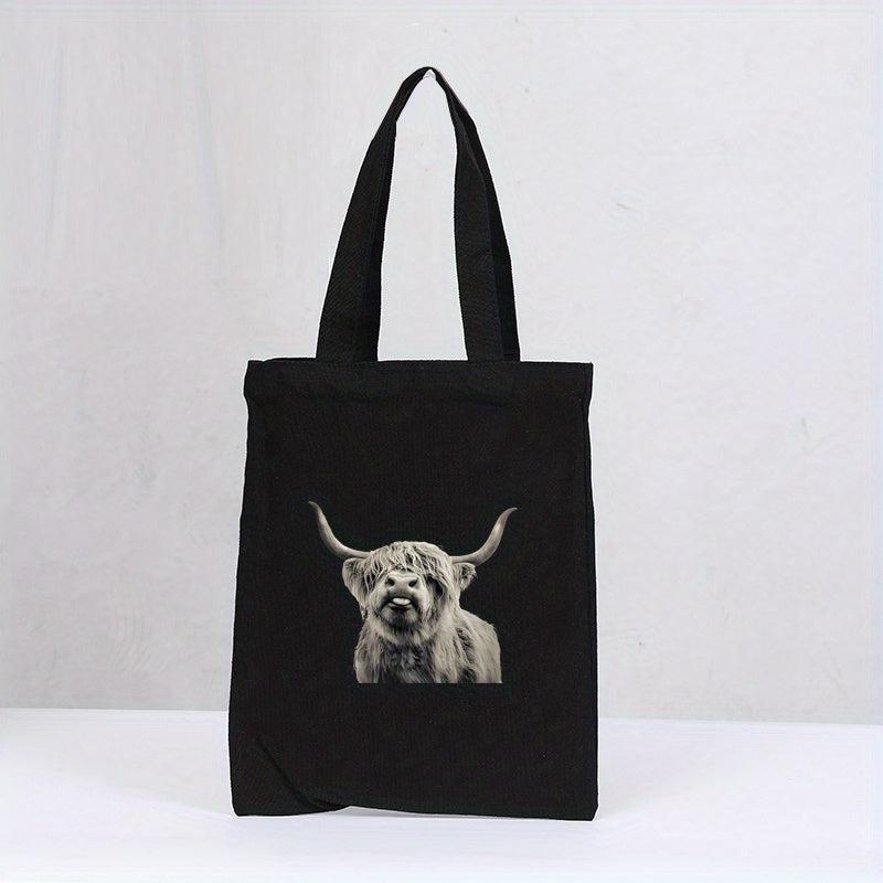 Highland Cow Canvas Tote Bag Reusable Grocery Shopping Bag