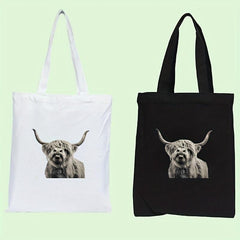 Highland Cow Canvas Tote Bag Reusable Grocery Shopping Bag