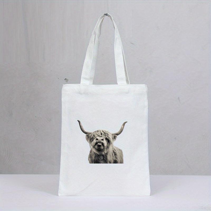 Highland Cow Canvas Tote Bag Reusable Grocery Shopping Bag