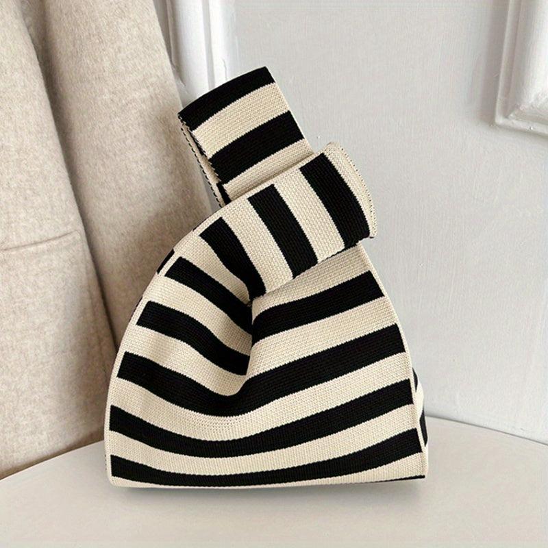 Polka Dot Knitted Wrist Bag Vintage Retro Woven Handbag