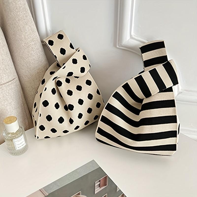 Polka Dot Knitted Wrist Bag Vintage Retro Woven Handbag