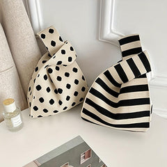Polka Dot Knitted Wrist Bag Vintage Retro Woven Handbag
