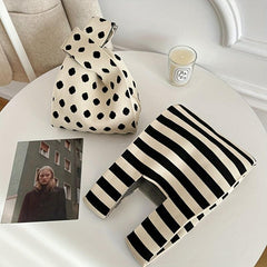 Polka Dot Knitted Wrist Bag Vintage Retro Woven Handbag