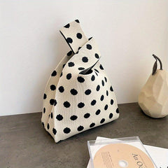 Polka Dot Knitted Wrist Bag Vintage Retro Woven Handbag