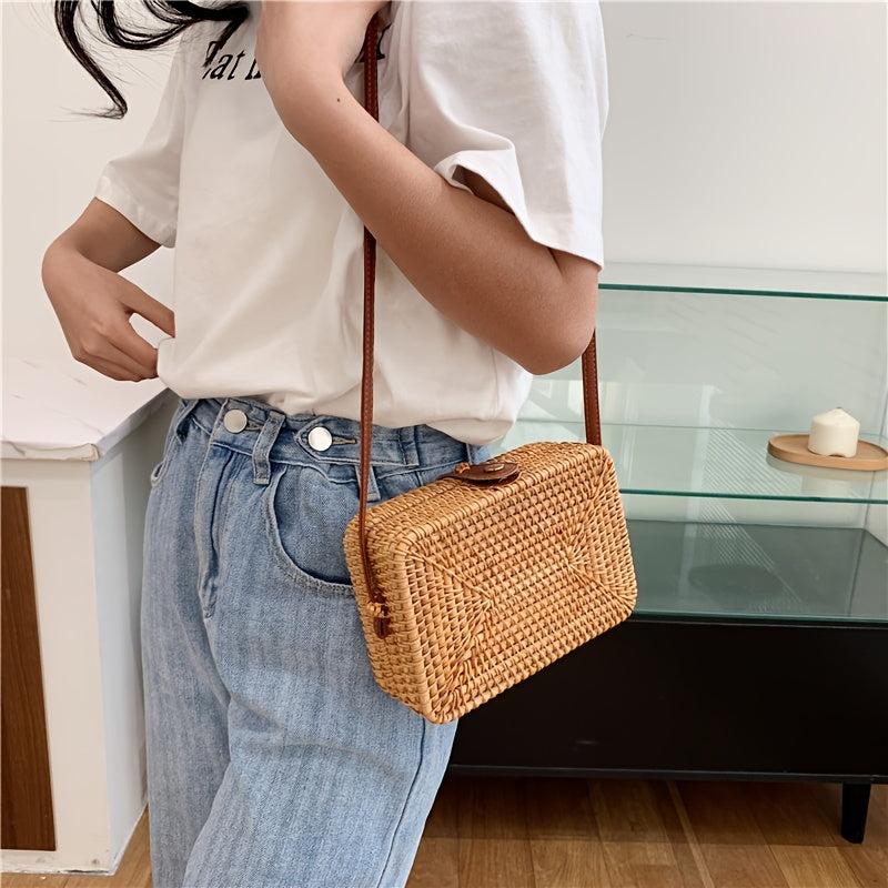 Rattan Woven Square Bag Crossbody Summer Beach Purse for Women