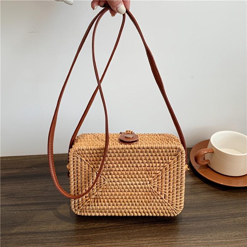 Rattan Woven Square Bag Crossbody Summer Beach Purse for Women