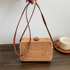 Rattan Woven Square Bag Crossbody Summer Beach Purse for Women