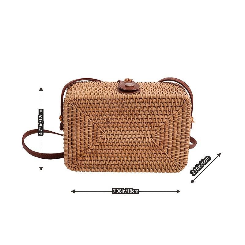 Rattan Woven Square Bag Crossbody Summer Beach Purse for Women