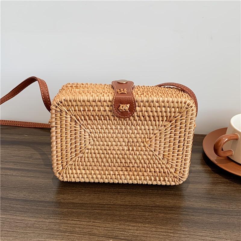 Rattan Woven Square Bag Crossbody Summer Beach Purse for Women
