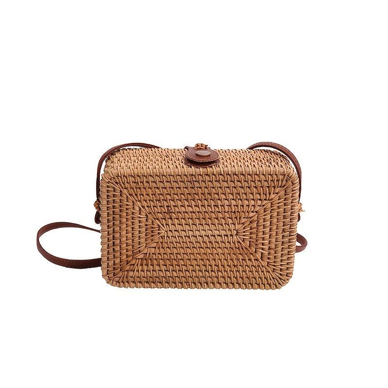 Rattan Woven Square Bag Crossbody Summer Beach Purse for Women