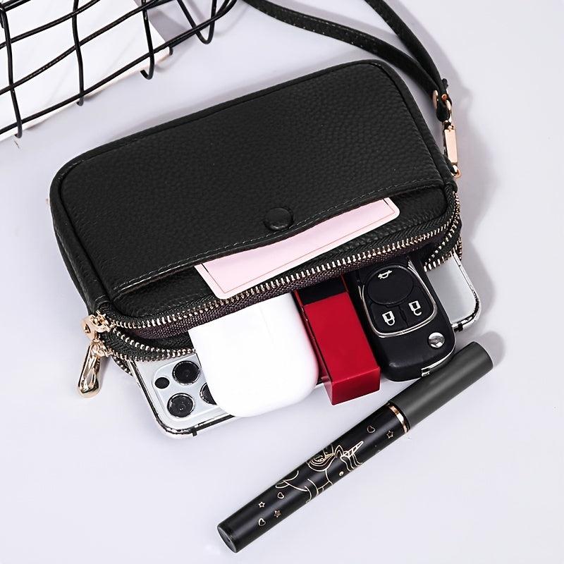 Double Zipper Handbag Women Solid Clutch Bag Small PU Leather Wristlet