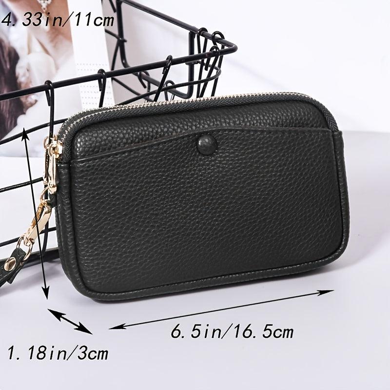 Double Zipper Handbag Women Solid Clutch Bag Small PU Leather Wristlet