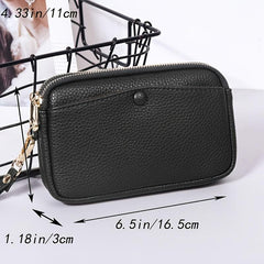 Double Zipper Handbag Women Solid Clutch Bag Small PU Leather Wristlet
