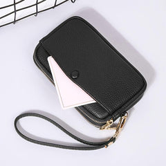Double Zipper Handbag Women Solid Clutch Bag Small PU Leather Wristlet