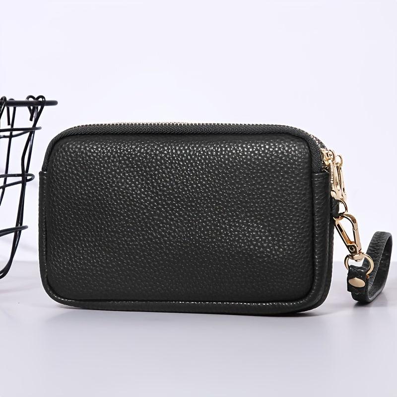 Double Zipper Handbag Women Solid Clutch Bag Small PU Leather Wristlet