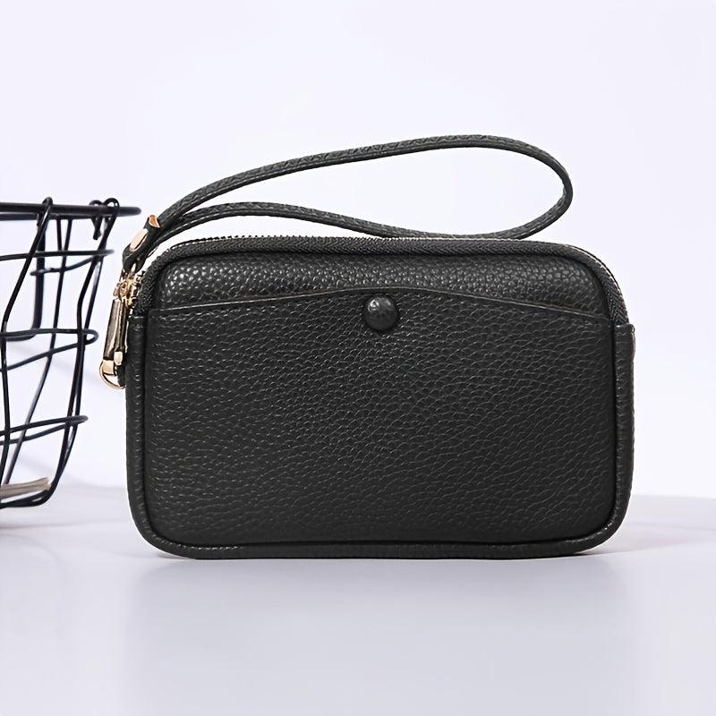 Double Zipper Handbag Women Solid Clutch Bag Small PU Leather Wristlet