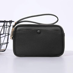 Double Zipper Handbag Women Solid Clutch Bag Small PU Leather Wristlet