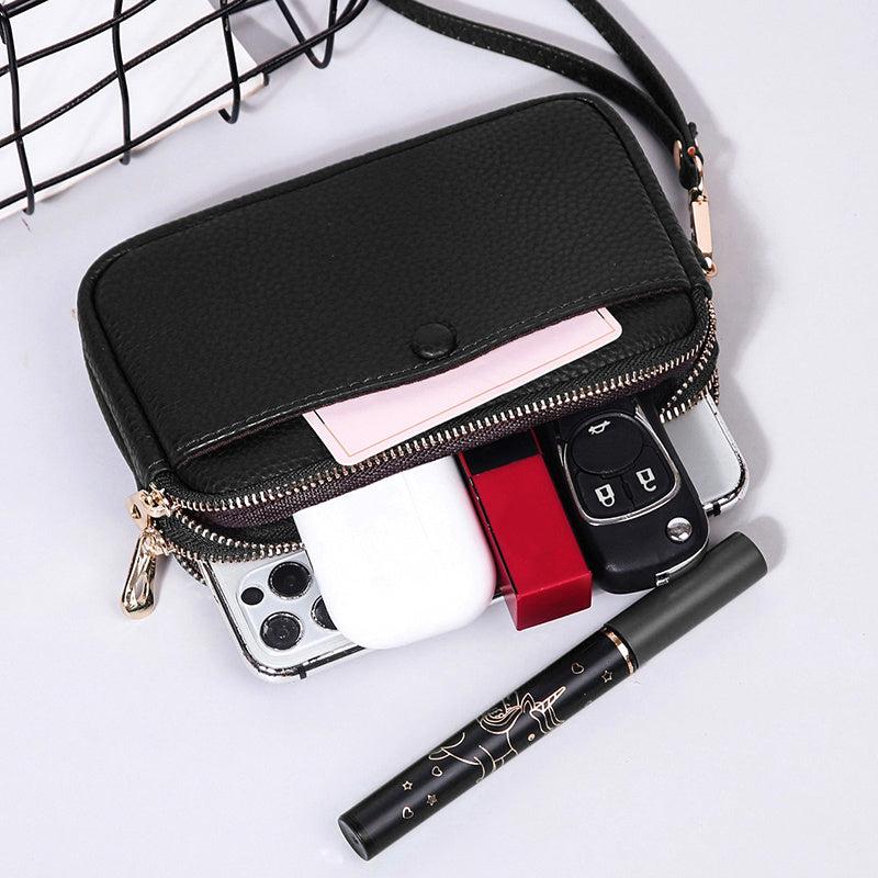 Double Zipper Handbag Women Solid Clutch Bag Small PU Leather Wristlet