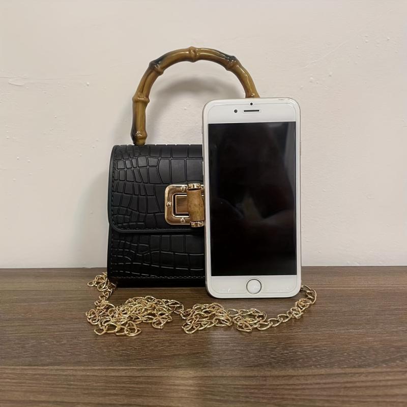Crocodile Embossed Satchel Bag with Turn Lock Handbag