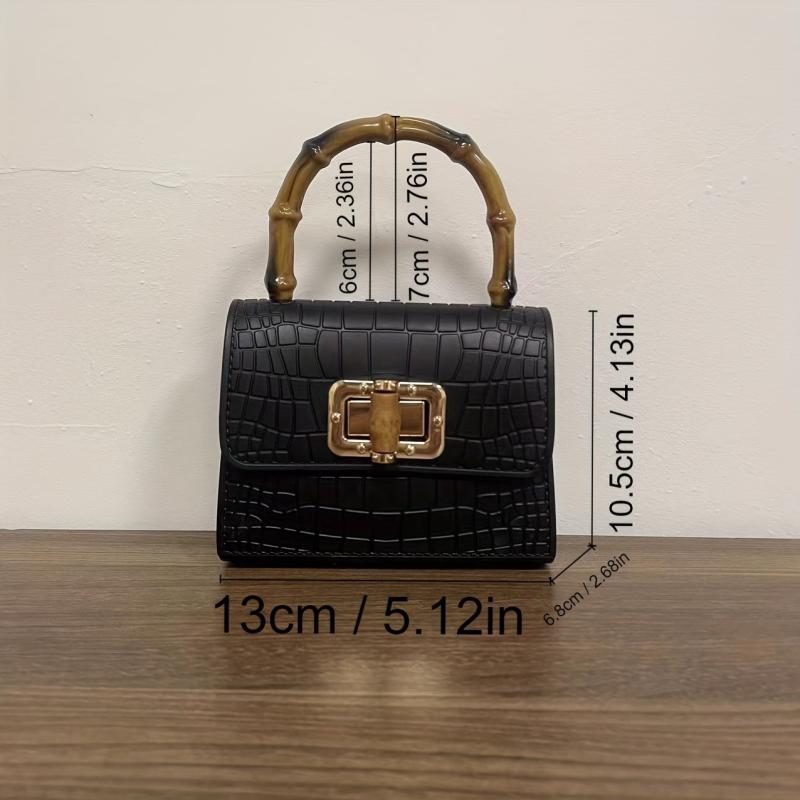 Crocodile Embossed Satchel Bag with Turn Lock Handbag