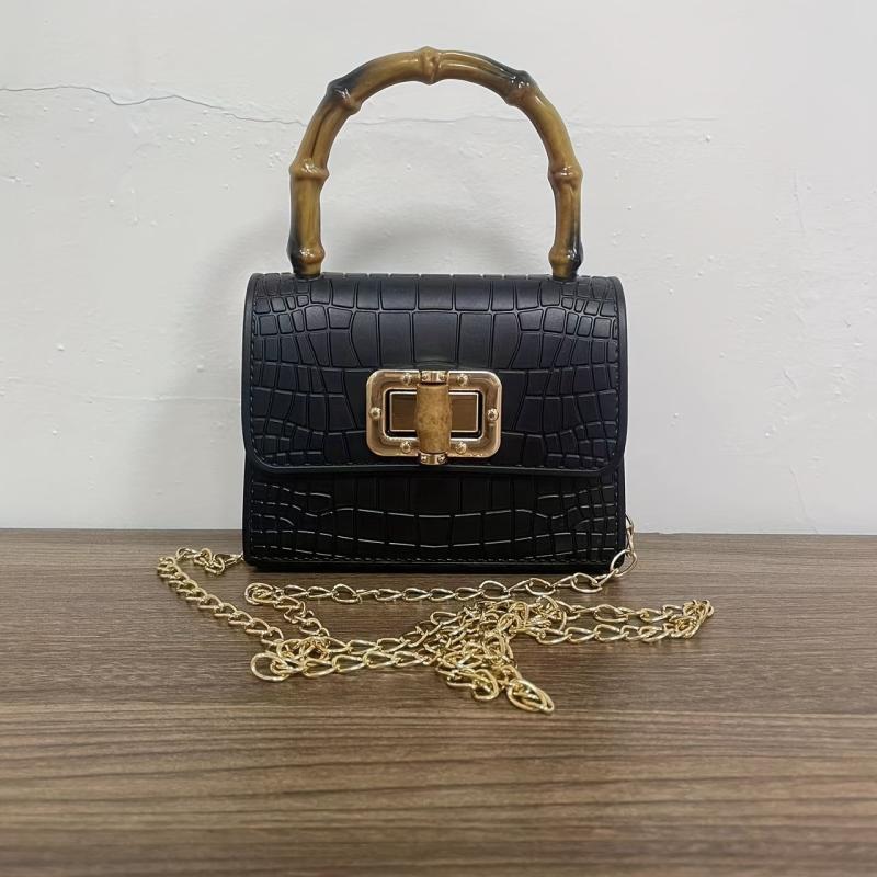 Crocodile Embossed Satchel Bag with Turn Lock Handbag