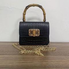 Crocodile Embossed Satchel Bag with Turn Lock Handbag