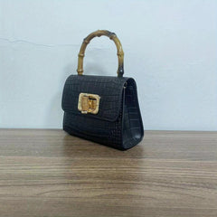 Crocodile Embossed Satchel Bag with Turn Lock Handbag