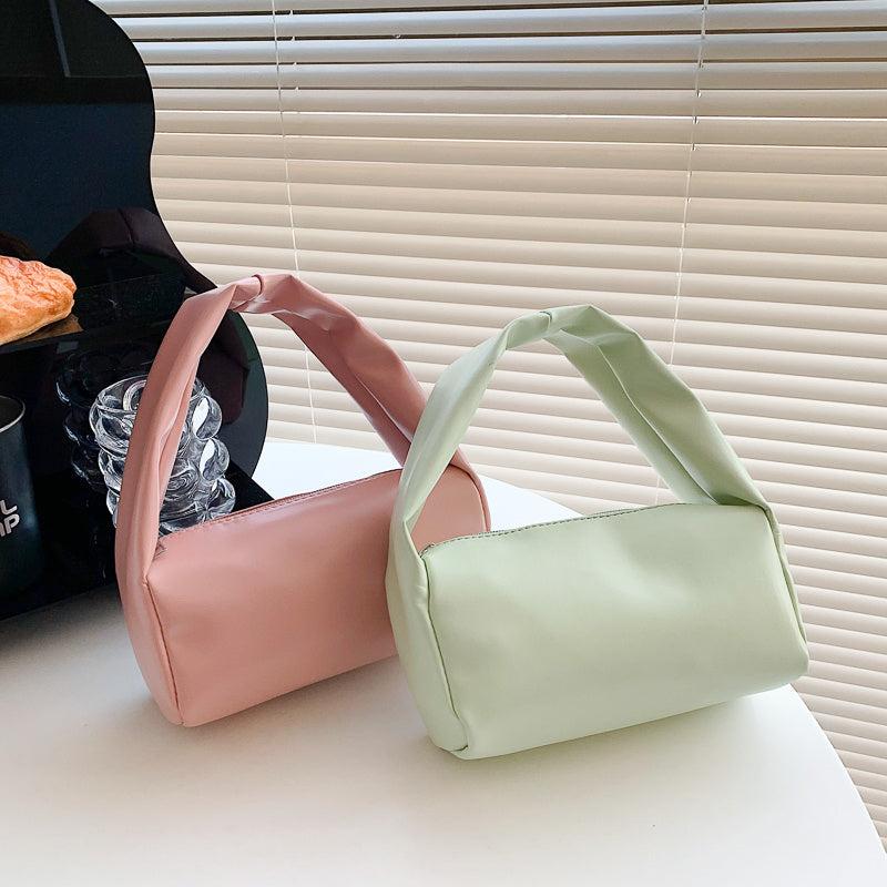 Minimalist Square Handbag Solid Zipper Purse Women's PU Leather Cosmetic Bag