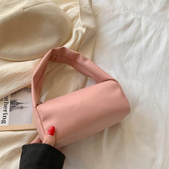 Minimalist Square Handbag Solid Zipper Purse Women's PU Leather Cosmetic Bag