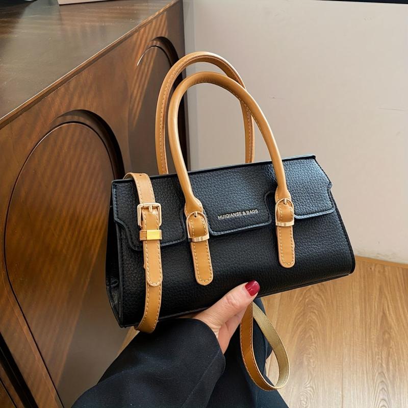 Top Handle Satchel Crossbody Bag Textured PU Leather Shoulder Bag