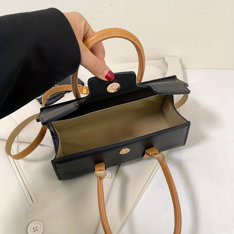 Top Handle Satchel Crossbody Bag Textured PU Leather Shoulder Bag